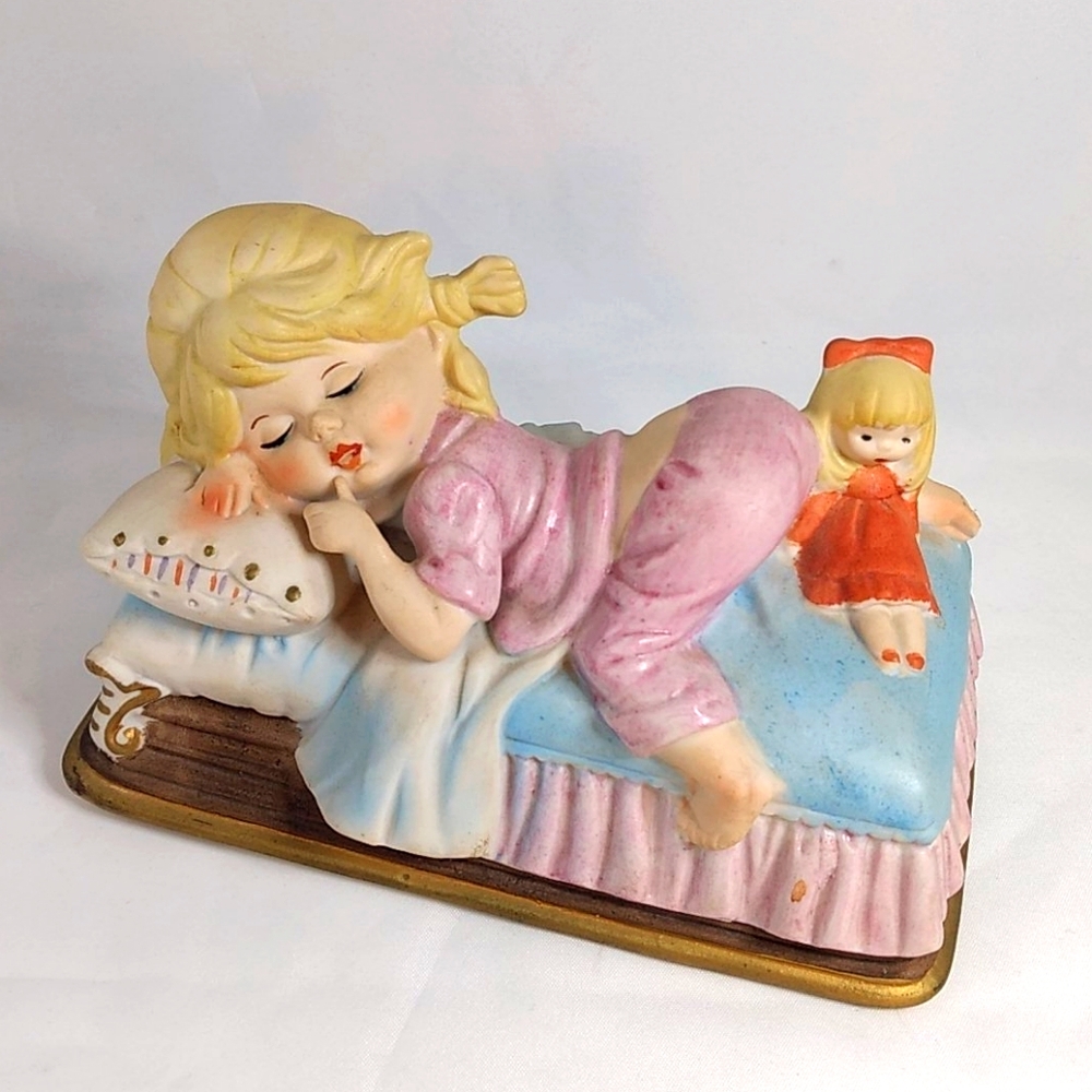 Vintage Sleepy Girl Porcelain Music Box